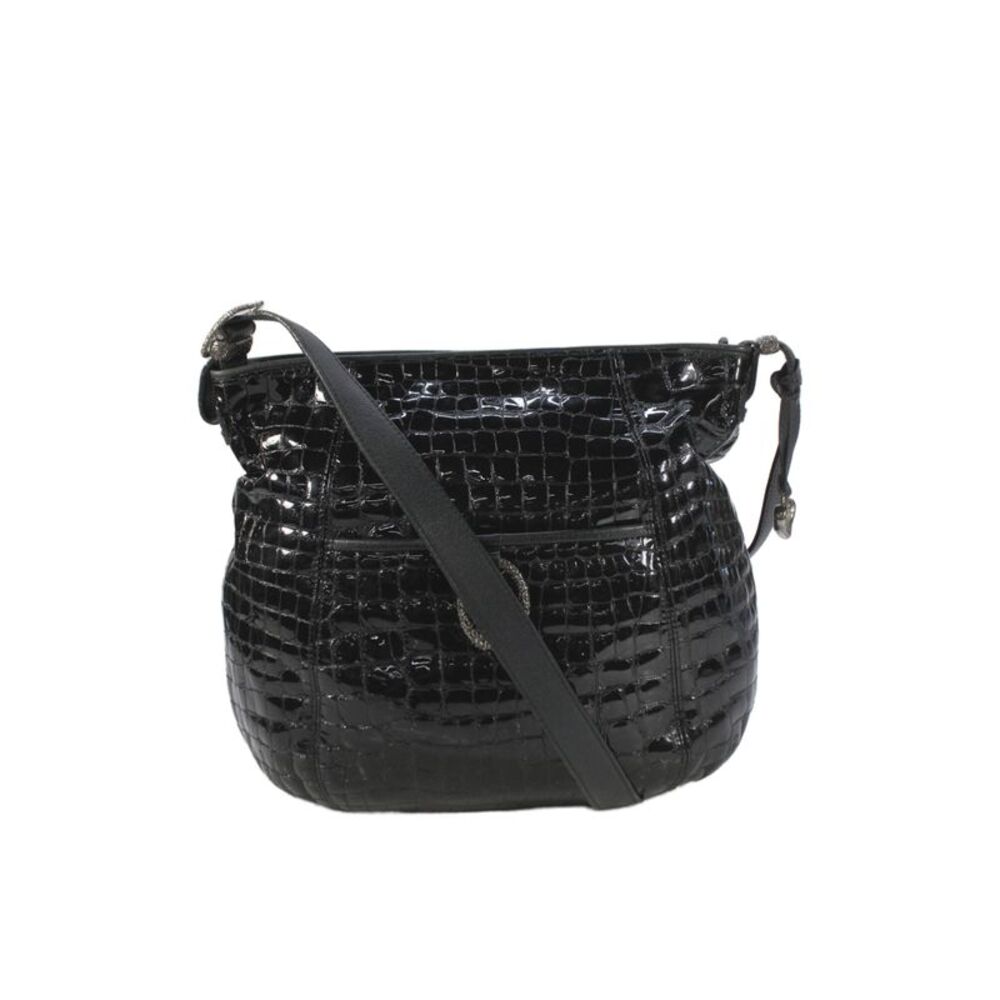 Brighton Womens Embossed Patent Leather Cher Shoulder Handbag Black